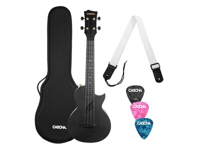 Arbon fiber concert ukelele with softcase, strap and 3 picks, black